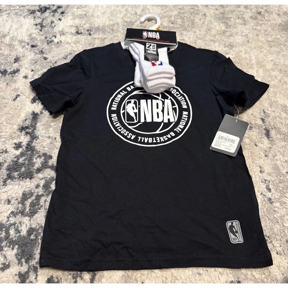 Basketball NBA Officially Licensed Black T-Shirt & Socks Set Sz 8 Boys Youth